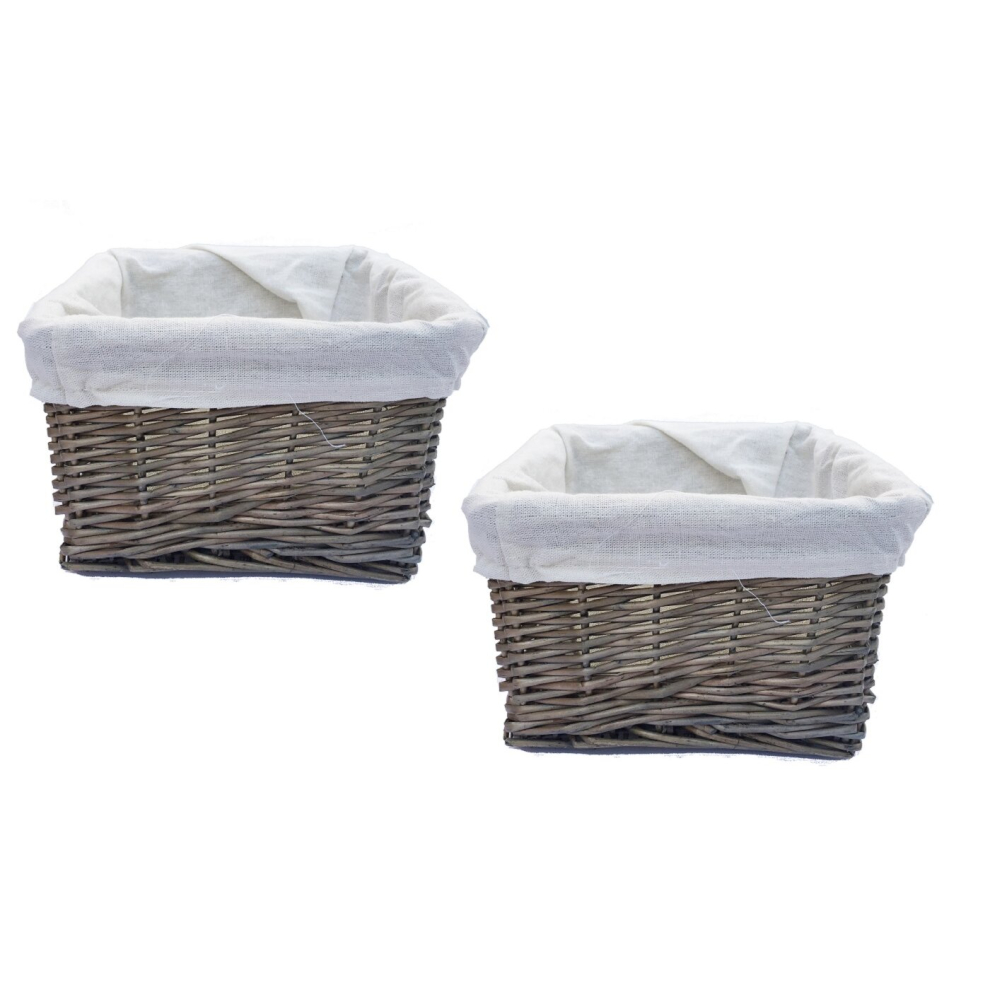 Set Of 2 Wicker Storage Basket With Cloth Lining 22 x 22 x 14.5 cm