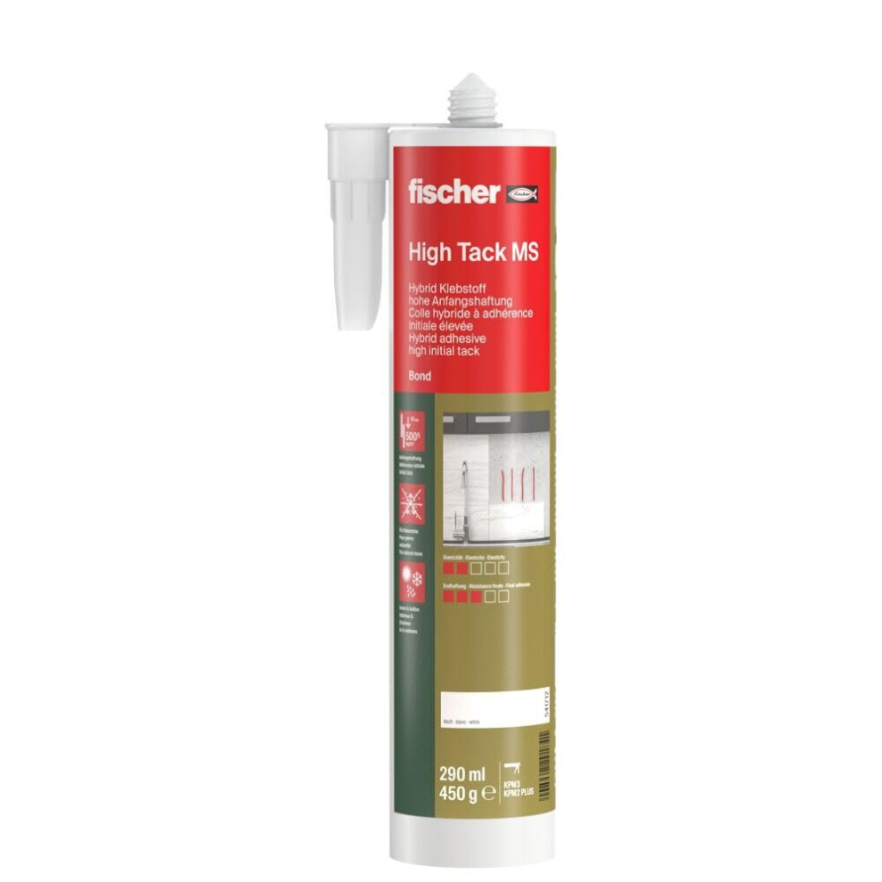 fischer 541712 Adhesive High Tack, High Temperature Mortar, Power Glue, Waterproof, White, 290ml