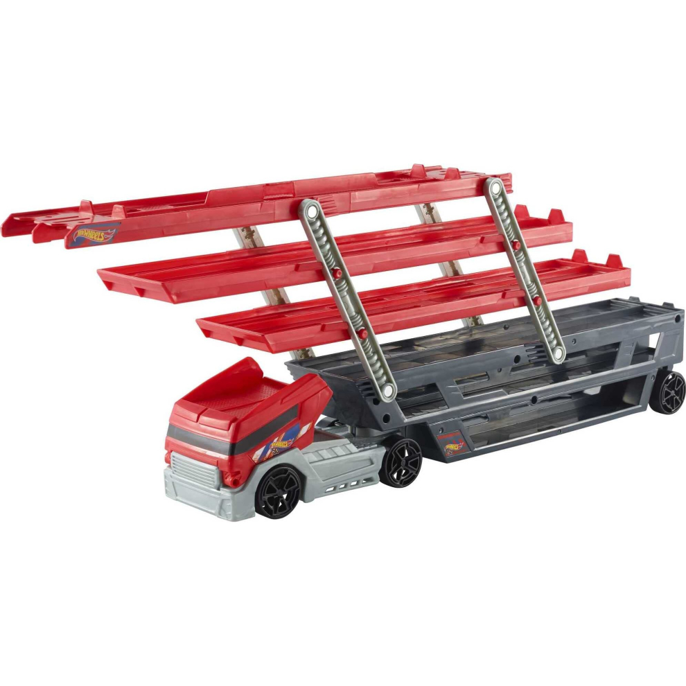 Hot Wheels Playset with Hw MEGA Hauler Toy Truck & 1:64 Scale Car, Stores 50+ Vehicles, Expands to 6 Levels