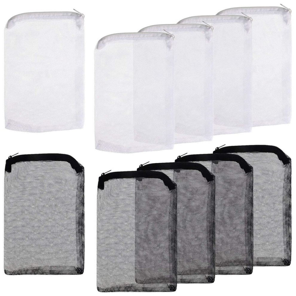 10Pcs Aquarium Filter Bag Fish Tank Media with Zipper Mesh Filter Bag Aquarium Mesh Bag (White+Black)