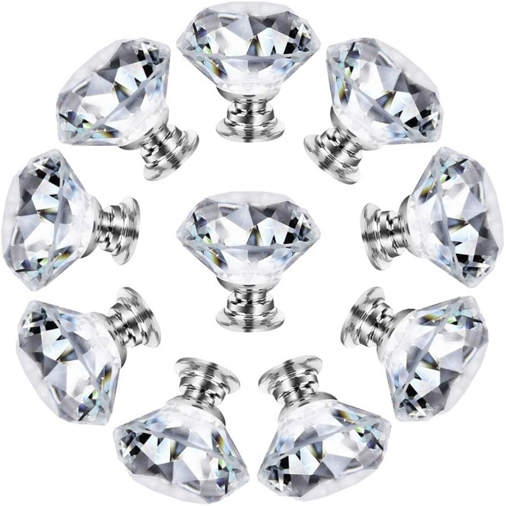 10Pcs 30mm Diamond Shape Crystal Glass Knobs Cupboard Drawer Pull Kitchen Cabinet Door Wardrobe Handles Hardware B