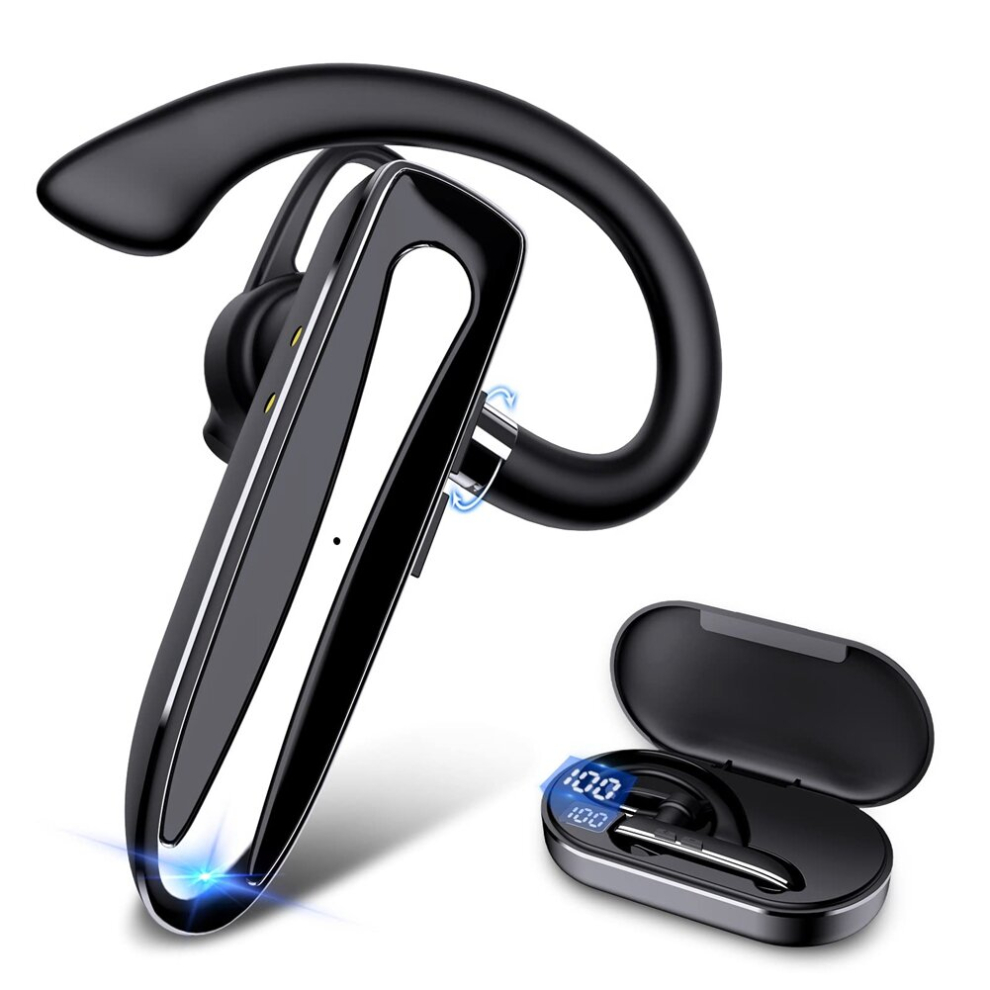 Bluetooth Headset Wireless Earpiece for Cell Phones with Charging Case Hands-Free Single Ear Headset for Office Driving