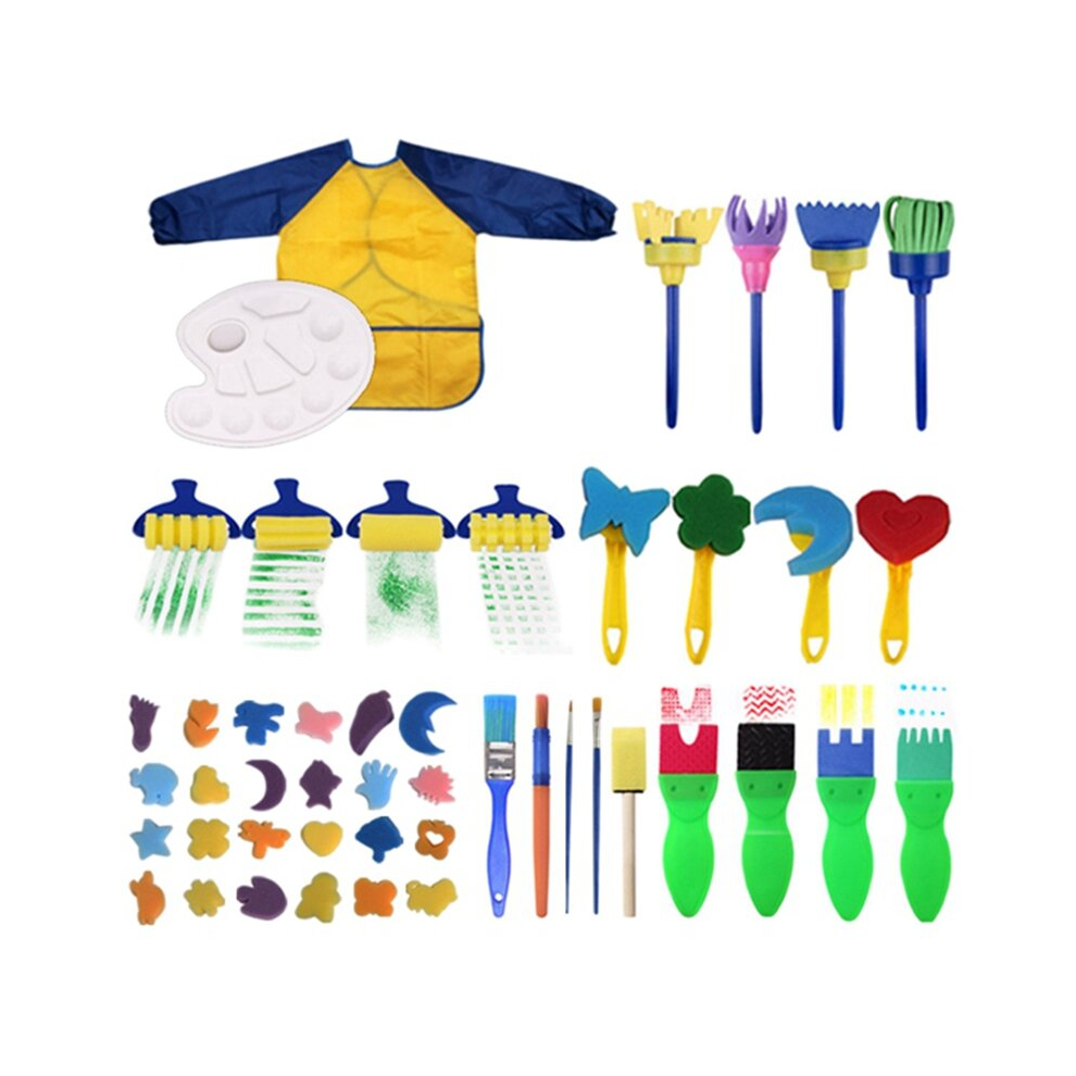 47 Pcs Children Sponge Painting Brushes Set Paint Apron Toys Crafts Kits Toddler Painting Tools