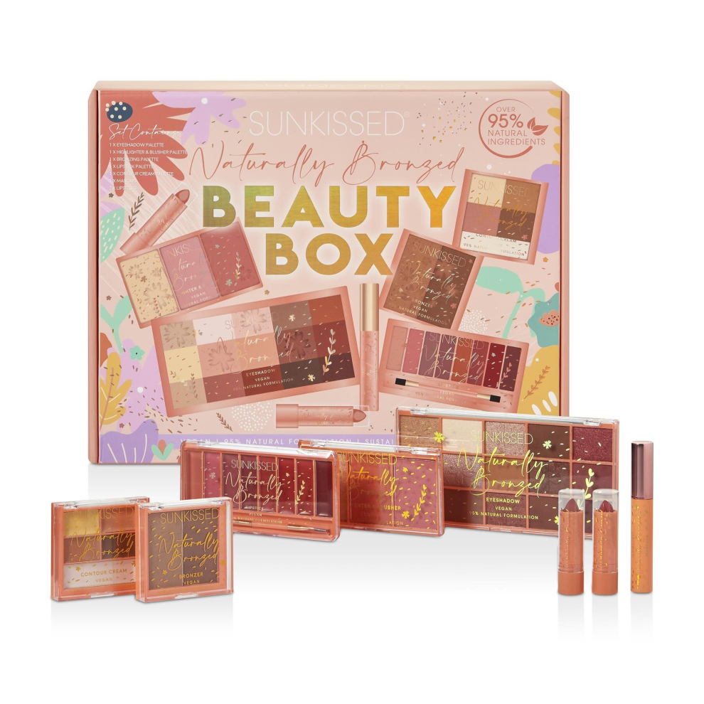 Sunkissed Naturally Bronzed Beauty Box - 2 x 3.3g Lipstick, Contour Palette, 2 x 5g Bronzer, Lipstick Palette, Highlighter and Blusher Palette, 8.5ml