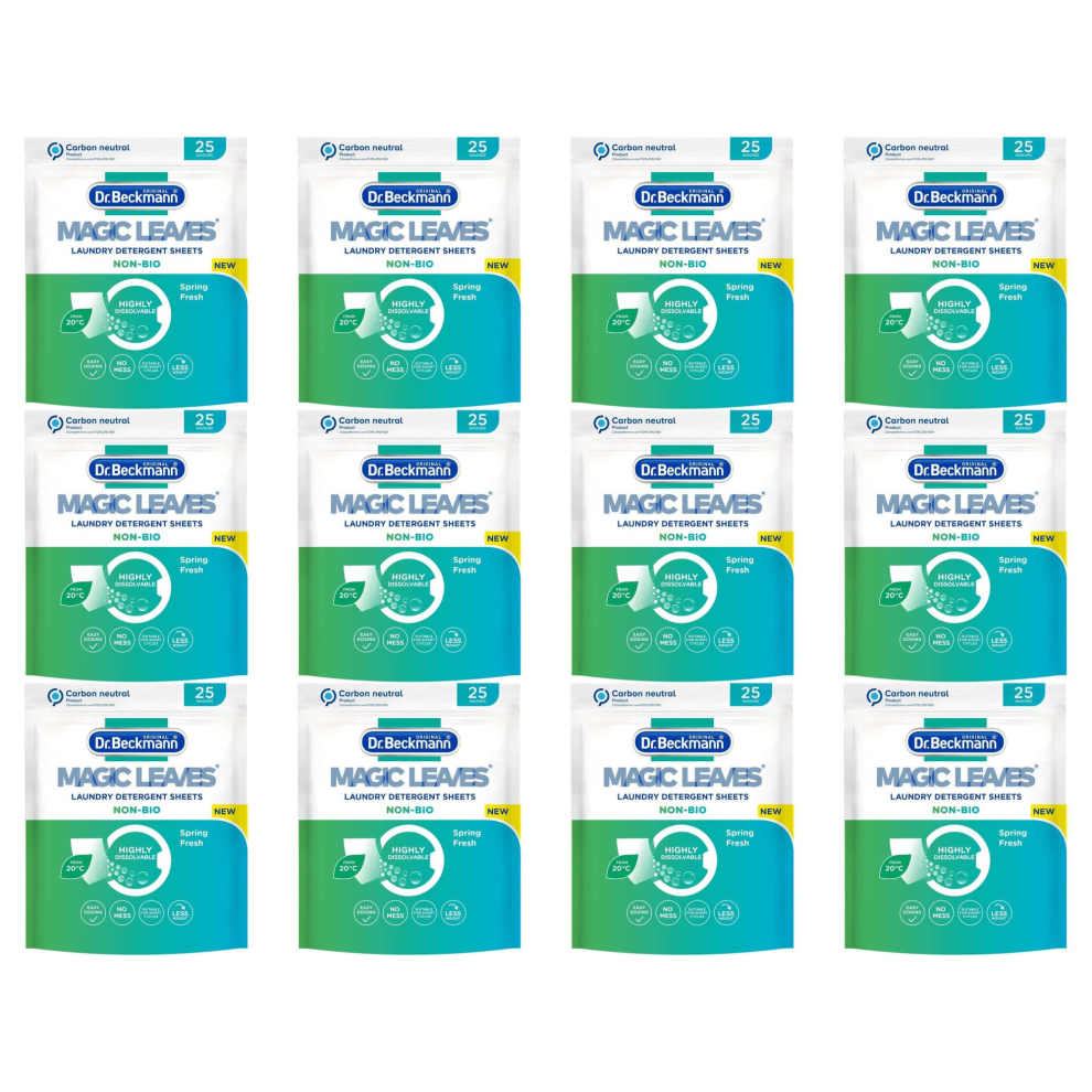 Dr. Beckmann Magic Leaves Laundry Detergent Sheets Non-Bio 25 Sheets (Pack of 12)