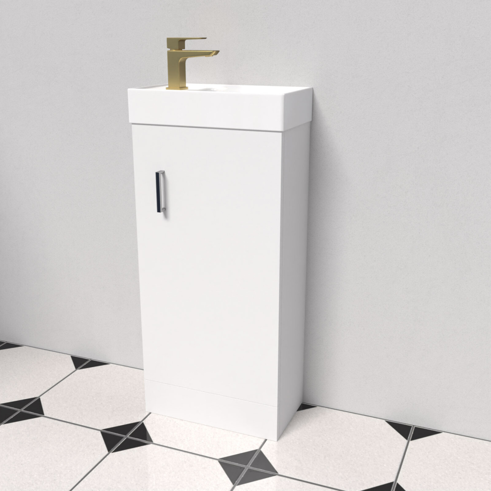 Nes Home White Floorstanding 400mm Vanity Unit & Square Basin Mixer Tap