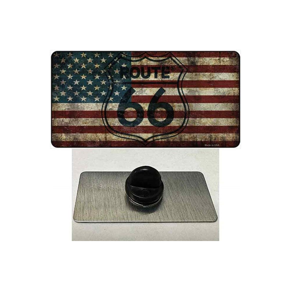 Smart Blonde PIN-LP-7858 1.5 x 0.75 in. Route 66 American Flag Transparent Novelty Rectangle Metal Hat Pin
