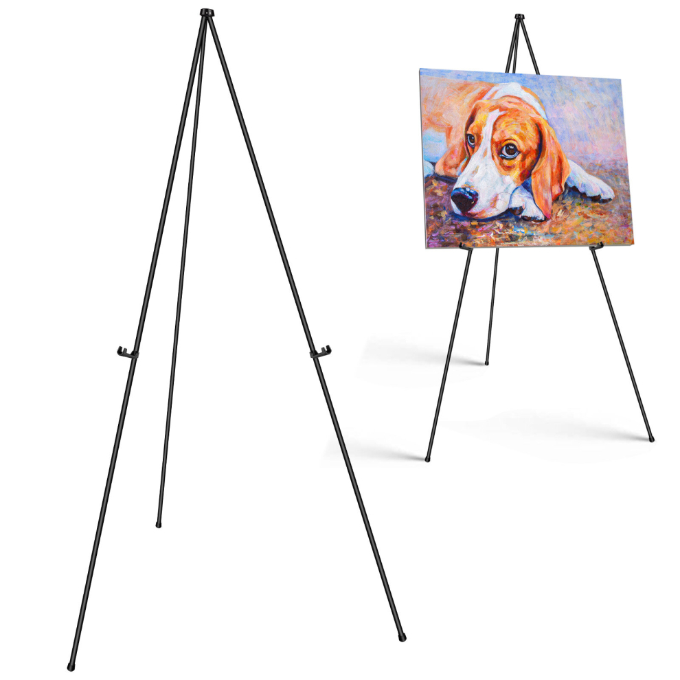 Youseahome Display Easel Stand For Wedding Sign & Poster 160Cm/63Inch Portable Art Easel For Floor Adjustable Metal Easel Black