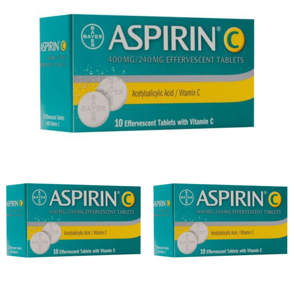 Aspirin Vitamin C Effervescent Tablets Dual Action Relief With Aspirin for Pain Fever (Pack of 3 Boxes) - 10 Tablets Each Box