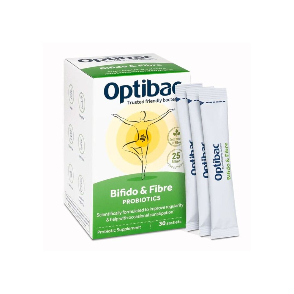 Optibac Bifido And Fibre Probiotics Sachets  - Dietary Supplement with a Blend of  Dietary Fiber 30's