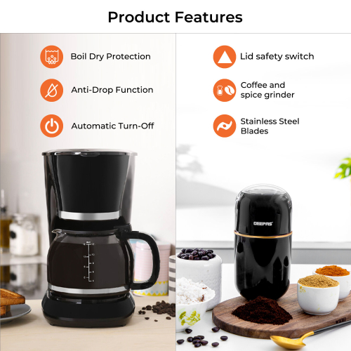 GEEPAS (Black) Geepas Coffee Machine & Coffee Grinder Combo Set 1
