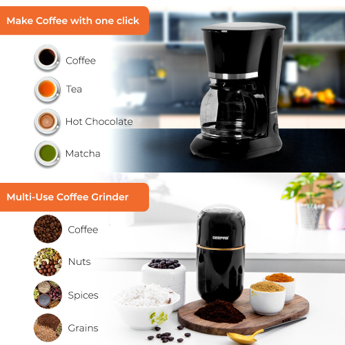 GEEPAS (Black) Geepas Coffee Machine & Coffee Grinder Combo Set 2