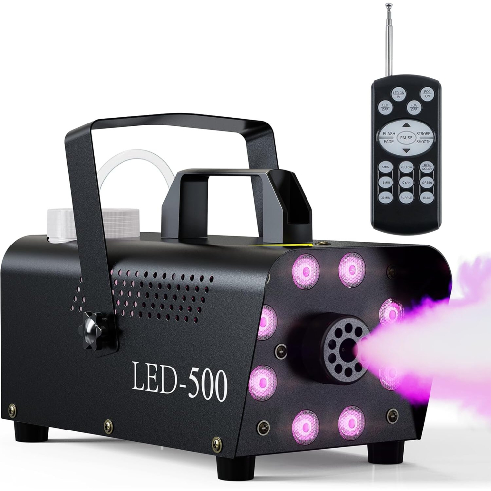 Smoke Machine, Fog Machine 8 LED Lights with 13 Colorful 4 Effect 500W