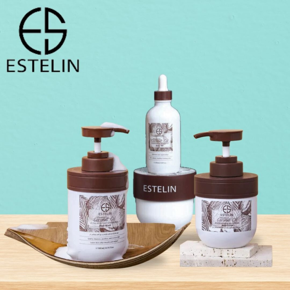 Estelin Vitamin E Coconut Oil Body Wash, Lotion, Butter, Oil 4 Piece Body Care Set