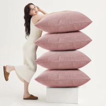 (Pink Patterned , Pack of 4) Velvet Cushion Covers Plain & Stripe Patterned Cushion Covers Set Pack of 2 & 4