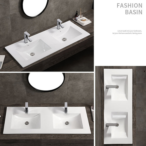 1200mm Thin-Edge Inset Basin Sink & Overflow Ceramic Double Wash Basin 2
