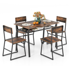 Industrial 5 PCS Dining Table Set w/4 Chairs Rectangular Kitchen Table Metal Frame