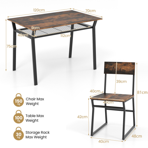 Costway Industrial 5 PCS Dining Table Set w/4 Chairs Rectangular Kitchen Table Metal Frame 1
