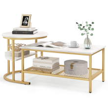 Coffee Nesting Table Set of 2 Detachable 2-Tier Sofa Side Table Faux Marble