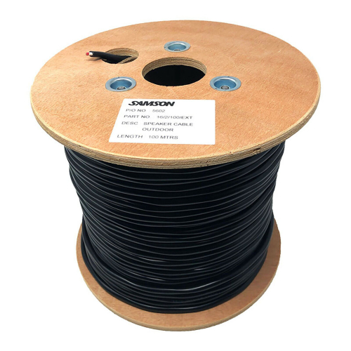 Samson 100m Samson 16/2 Exterior Outdoor 2 Core Speaker Cable Drum in Black 1