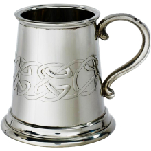 Quarter Pint Child's Mug Christening Embossed Celtic Design Baby Pewter Tankard Bright Polished Finish Scroll Handle Perfect for Engraved