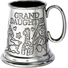 Quarter Pint Granddaughter Mug Animal Toy Design on Front and Back of Body Christening Pewter Tankard Perfect for Engraved