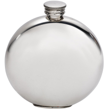 6oz Round Hip Flask in Pewter Plain Bright Polished Finish Screw Top Perfect for Engraving Hip Flasks for Men Personalised
