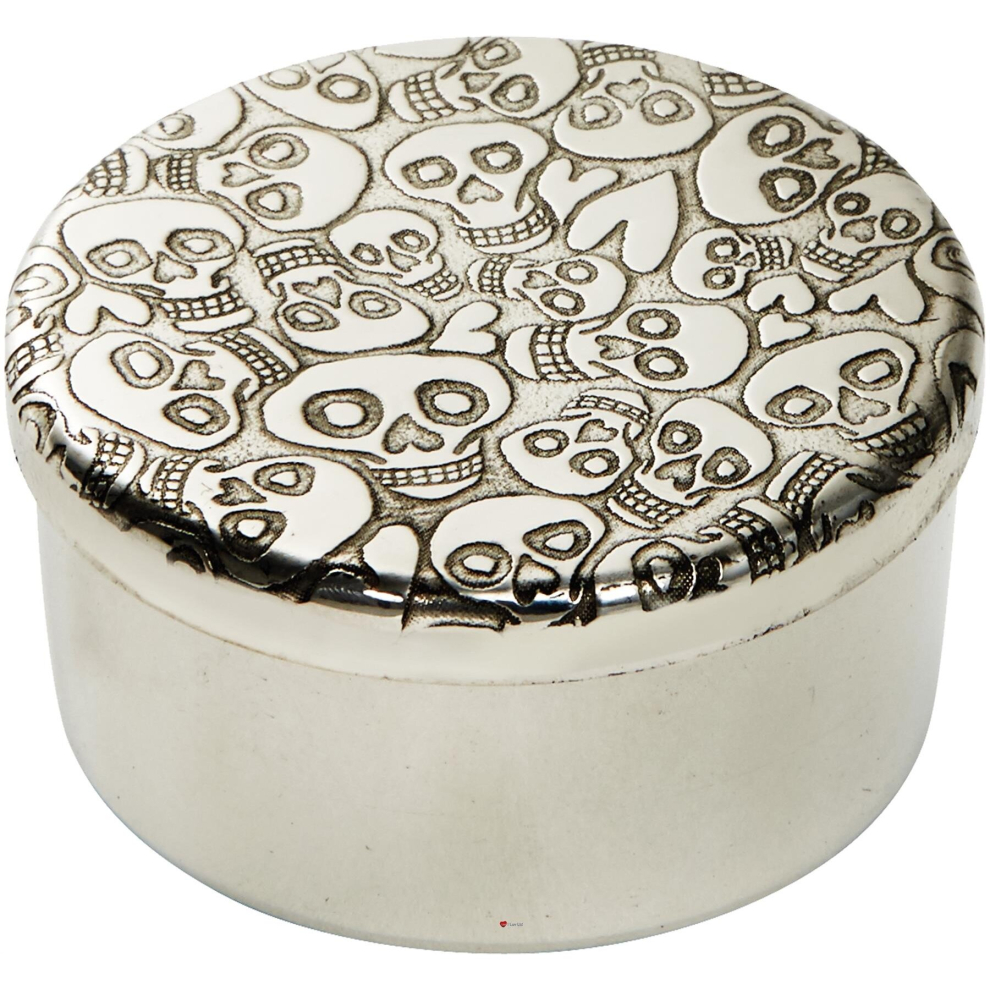I Luv Ltd Small Pewter Trinket Pill Box With Love Skull And Heart Design Embossed On Lid Perfect For Egraving On Body