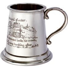 Quarter Pint Mug Jack and Jill Nursery Rhyme on Front and Back of Body Christening Pewter Tankard Scroll Handle