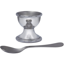 Child's Teddy Bear Egg Cup and Stainless Steel Spoon Pewter Teddy Bear on Front Kitchen Accessories Perfect for Engraving on the Back with Child Name