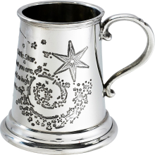 Quarter Pint Mug Twinkle Twinkle Little Star Nursery Rhyme on Front and Back of Body Christening Pewter Tankard Scroll Handle