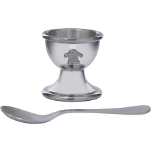 Child's Humpty Dumpty Egg Cup and Spoon Pewter Humpty Motif on Side Kitchen Accessories Perfect for Engraving on the Back with Child Name