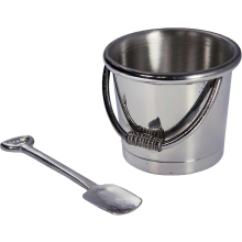 Child's Egg Cup and Spoon in Pewter Beach Bucket and Spade Quirky Pewter Egg Cup Kitchen Accessories Perfect for Engraving on the Back with Child Name