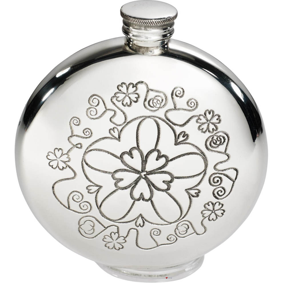 Round 6oz Pewter Hip Flask with Yorkshire Rose Pattern Bright Polished Finish Screw Top Hip Flasks for Men-image-OPC-P7CXQ6B-NEW