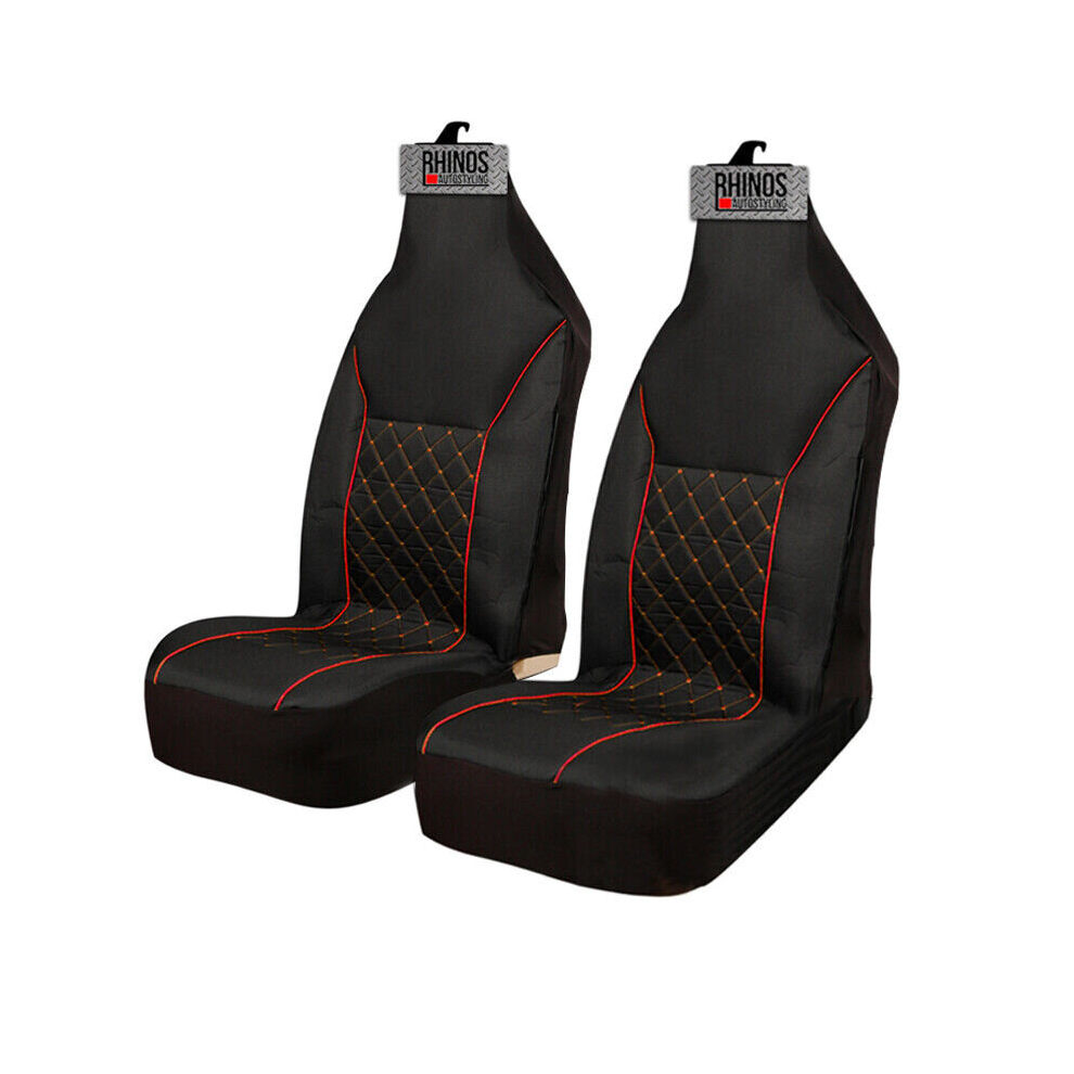 FOR Fiat 500 2012 ON - Premium Luxury Fabric Car Seat Covers - Red Quilted Piping - 2 x Fronts