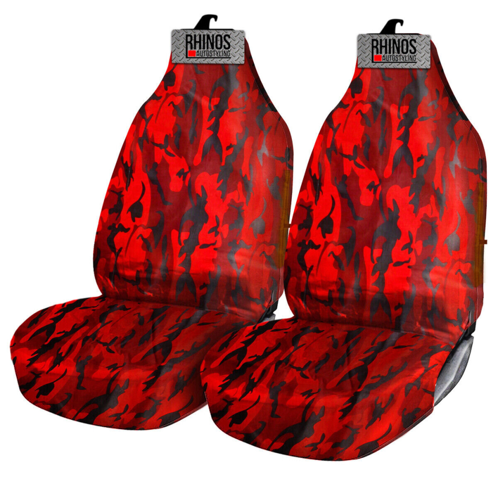 FOR Honda Jazz (2008-2011) - Heavy Duty Durable Nylon Driver Passenger Red Camouflage Pair Waterproof Car Van Front Seat Covers Protectors - 2 x Front