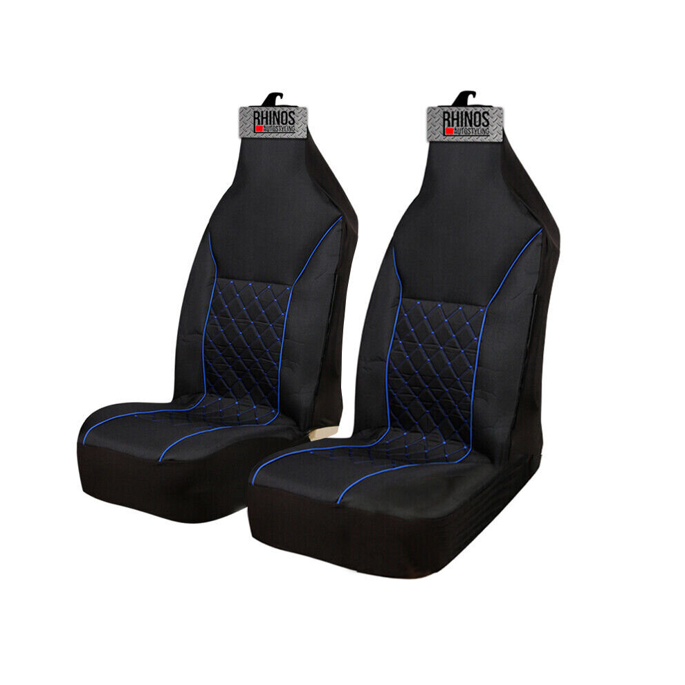 FOR Fiat Fullback (2016 ON) - Premium Luxury Fabric Car Seat Covers - Blue Quilted Piping - 2 x Fronts