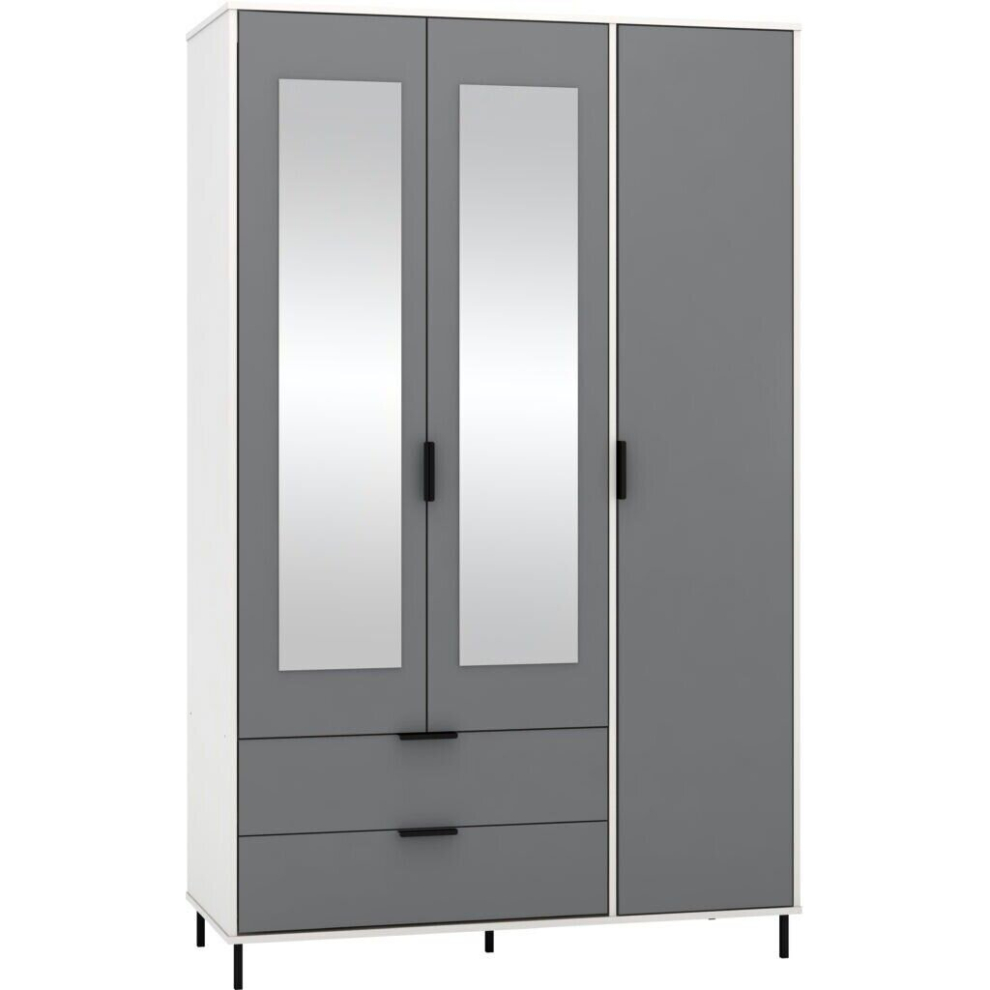 Seconique Madrid 3 Door 2 Drawer Mirrored Wardrobe In Grey And White Gloss Finish White,Grey