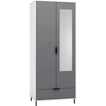 Madrid 2 Door 1 Drawer Mirrored Wardrobe in Grey and White Gloss Finish