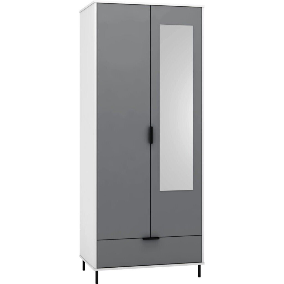 Seconique Madrid 2 Door 1 Drawer Mirrored Wardrobe In Grey And White Gloss Finish White,Grey