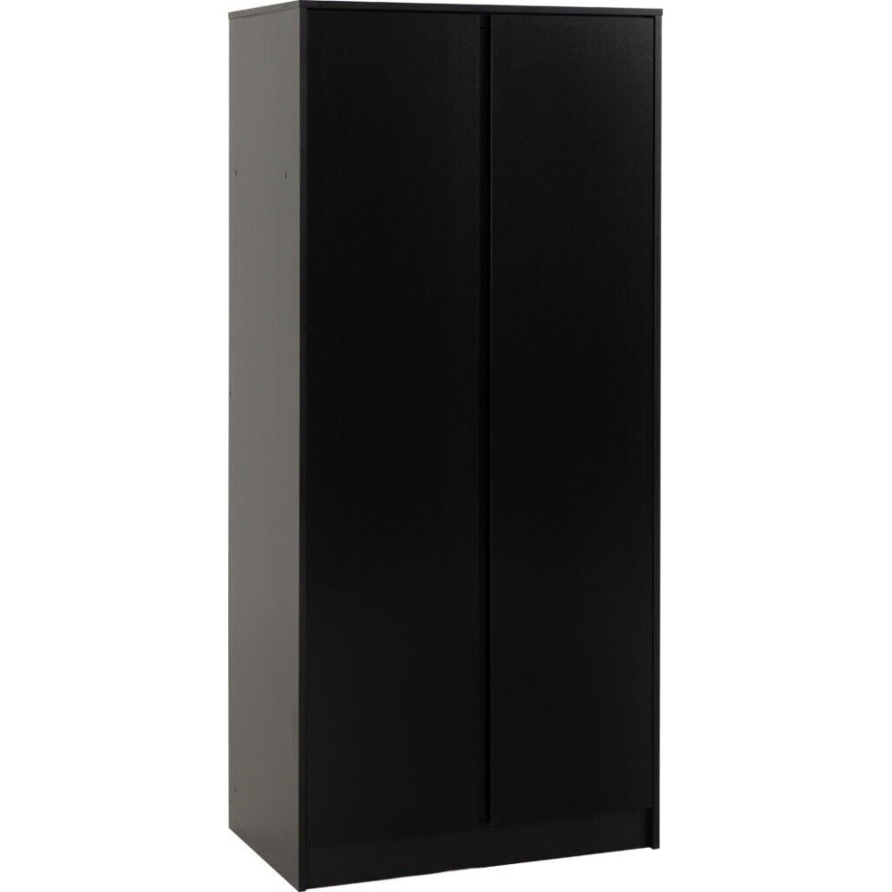 Malvern 2 Door Wardrobe in Black Finish Hanging Rail and Shelf