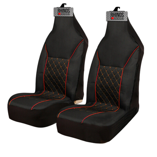 FOR Toyota Aygo 2005-2014 - Premium Luxury Fabric Car Seat Covers - Red Quilted Piping - 2 x Fronts