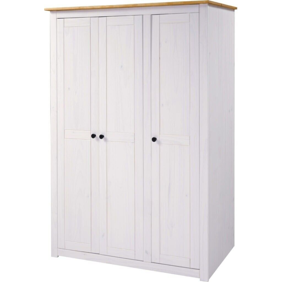 Seconique Panama 3 Door Wardrobe In And Natural Wax Finish White