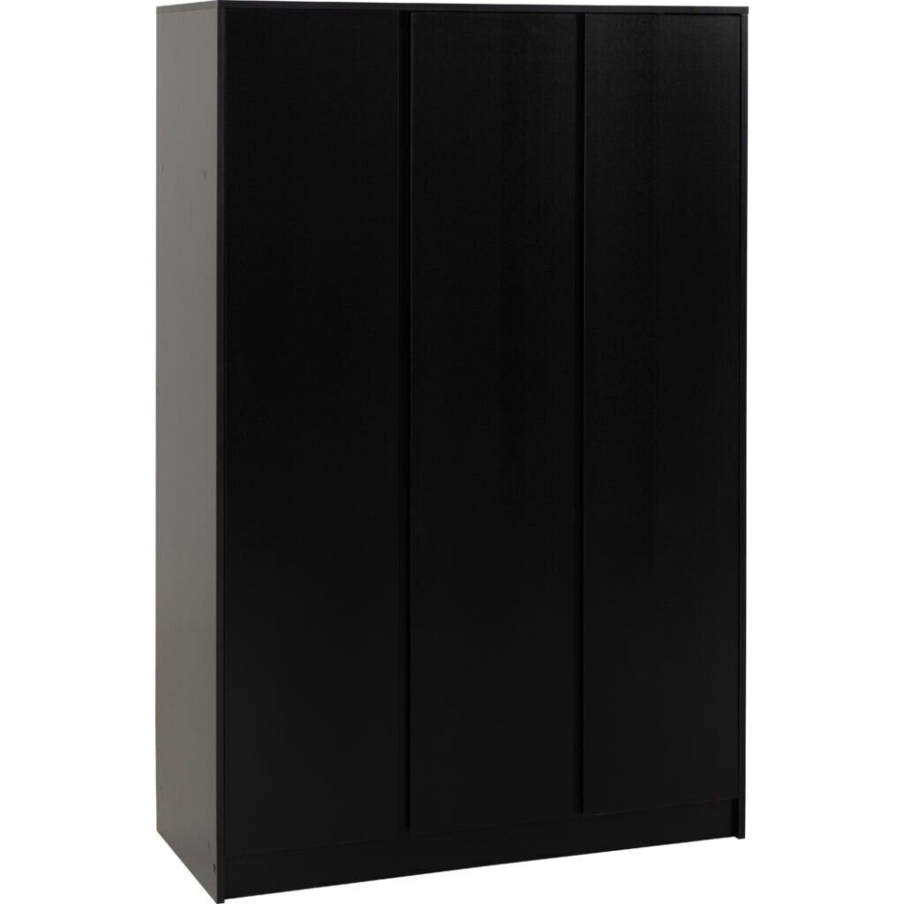 Seconique Malvern 3 Door Wardrobe In Black Finish Hanging Rail And Shelving