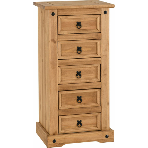 Seconique Seconique Corona Pine Tall 5 Drawer Chest - Distressed Waxed Finish