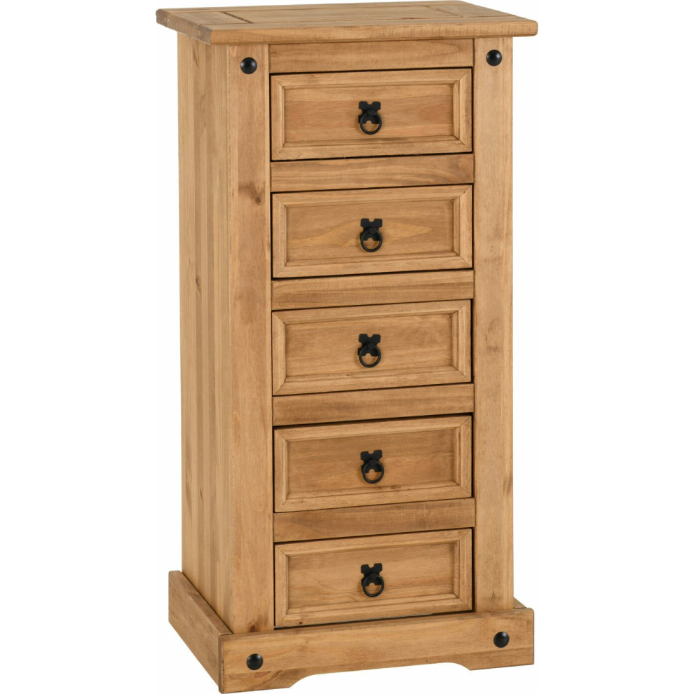 Seconique Corona Pine Tall 5 Drawer Chest - Distressed Waxed Finish