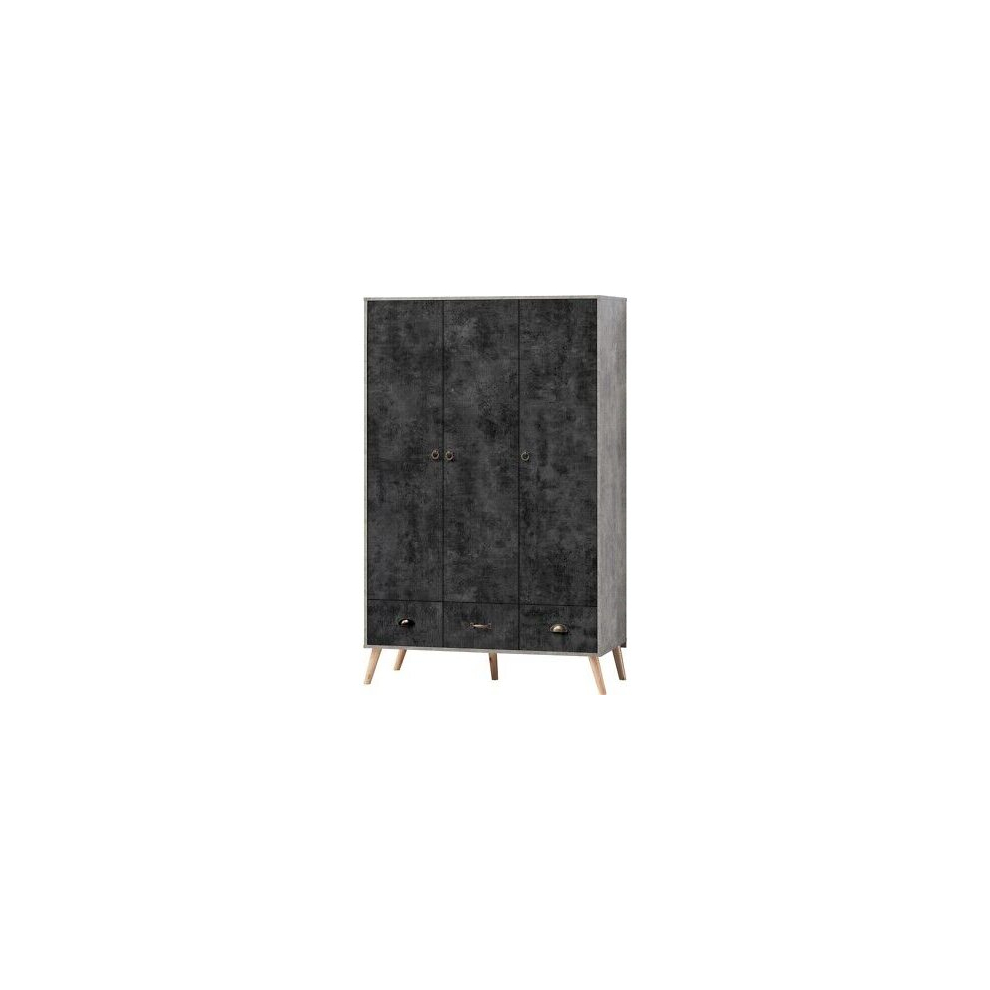 Nordic 3 Door 3 Drawer Wardrobe Concrete Effect/Charcoal