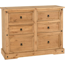 (6 Drawer Chest)Corona Distressed Waxed Pine With Plywood Drawer Base