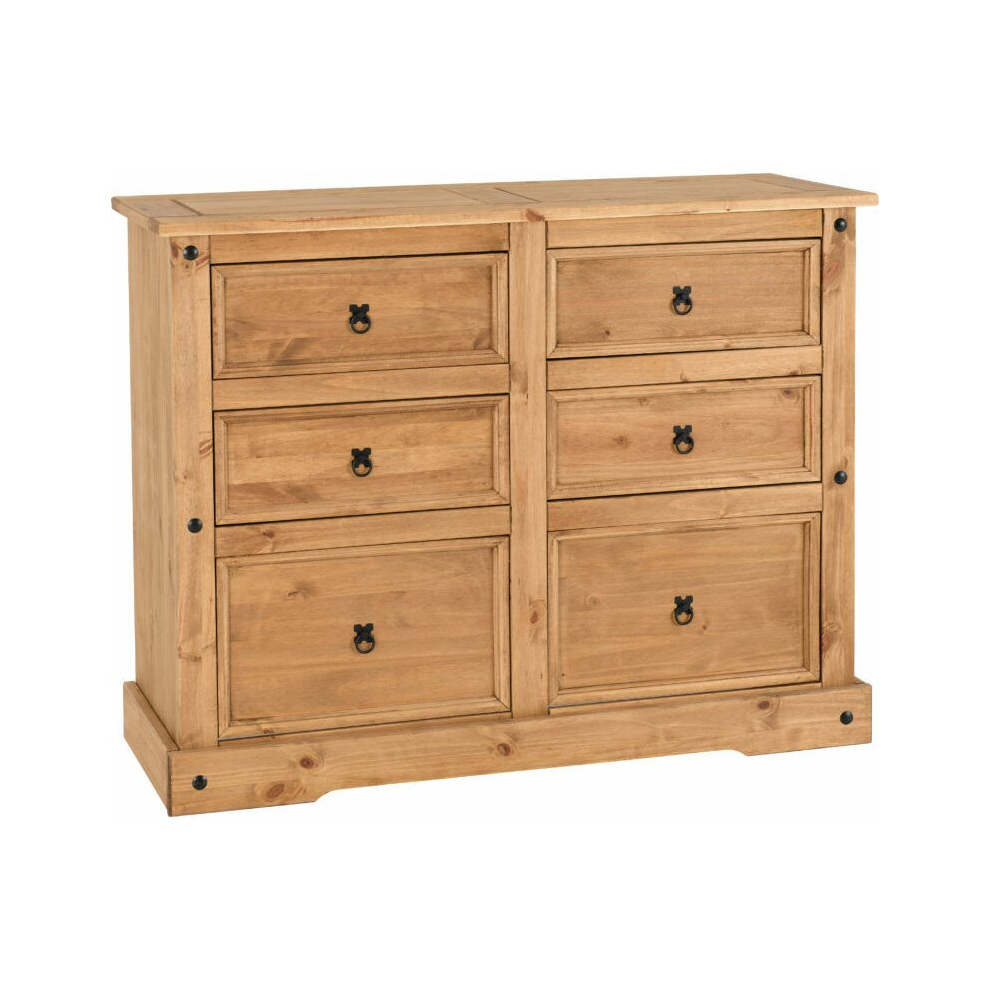 (6 Drawer Chest)Corona Distressed Waxed Pine With Plywood Drawer Base