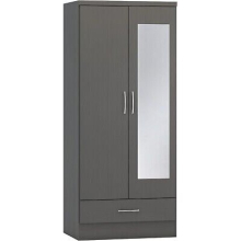 Nevada Mirrored 2 Door 1 Drawer Wardrobe in 3D Effect Grey Finish
